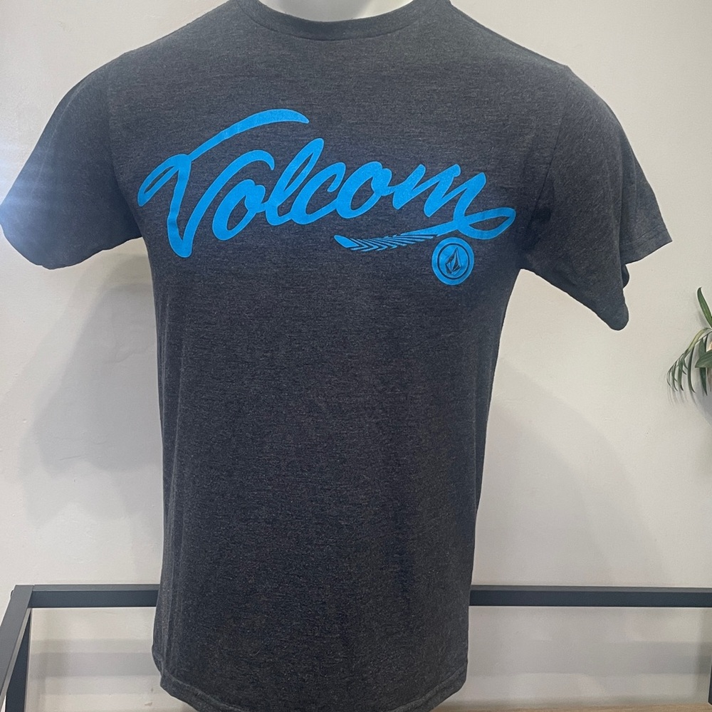 Volcom Charcoal Tee with Vibrant Blue Script